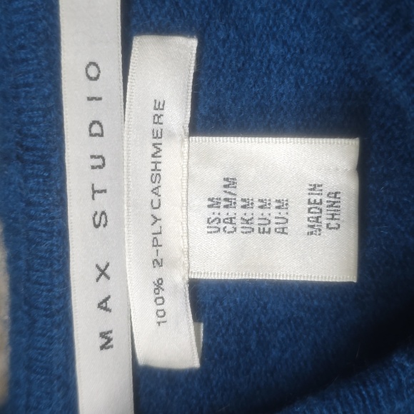 Max Studio 2 Ply Cashmere Zip Sweater Blue M - Picture 4 of 6